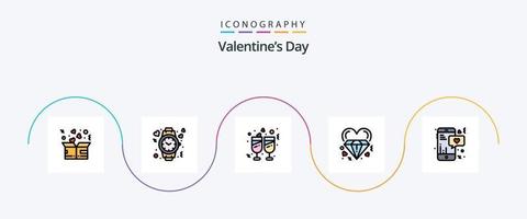 Valentinstag Linie gefüllt Flat 5 Icon Pack inklusive Heirat. Herz. Zeit. Diamant. Ehe vektor