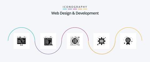 webb design och utveckling glyf 5 ikon packa Inklusive bäst kvalitet. css. vig. kugge. server vektor