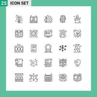 25 universell linje tecken symboler av smartphone data video synkronisering arbete redigerbar vektor design element