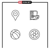 Packung mit 4 kreativen Fillline-Flachfarben von Standortgesundheitsstiftschutz Basketball editierbare Vektordesign-Elemente vektor