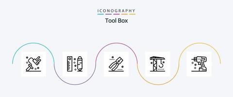 Tools Line 5 Icon Pack inklusive Bohrer. Werkzeug. Konstruktion. Maschinen. Konstruktion vektor