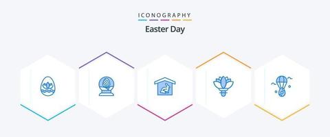 påsk 25 blå ikon packa Inklusive öra. vår. hus. reste sig. blomma vektor