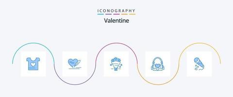 Valentine Blue 5 Icon Pack inklusive Mikrofon. liebend. Popcone. Liebe. Handtasche vektor