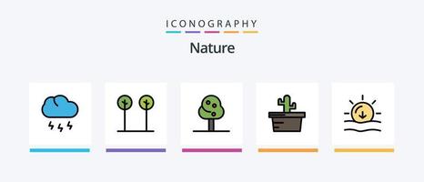 natur linje fylld 5 ikon packa Inklusive natur. träd. meteorologi. gran. skog. kreativ ikoner design vektor