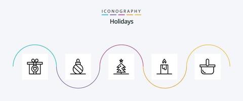 Holidays Line 5 Icon Pack inklusive . Picknick. Weihnachten. Ferien. Korb vektor