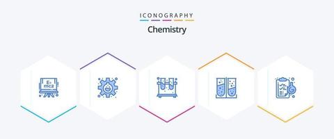 Chemie 25 blaues Icon Pack inklusive Kolben. Zwischenablage. Experiment. Labortest. chemisch vektor