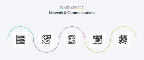 Netzwerk- und Kommunikationsleitung 5 Icon Pack inklusive Netzwerk. Internet. Nachrichtenübermittlung. Globus. Anwendung vektor