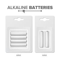 aaa batterier packade vektor. alkalisk batteri i blåsa. realistisk glansig batteri ackumulator. falsk upp Bra för branding design. närbild isolerat illustration vektor