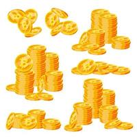 bitcoin stackar uppsättning vektor. crypto valuta. virtuell pengar. guld mynt stack. företag crypto valuta. handel design. isolerat platt tecknad serie illustration vektor