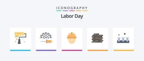 Labor Day Flat 5 Icon Pack inklusive Konstruktion. Ziegel. Deckel. Ziegel. Arbeit. kreatives Symboldesign vektor