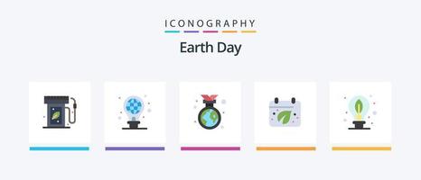 Earth Day Flat 5 Icon Pack inklusive Tag. Kalander. Abzeichen. Blatt. Erde. kreatives Symboldesign vektor