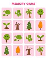 utbildning spel för barn minne till hitta liknande bilder av söt tecknad serie kaktus tall träd växt tryckbar natur kalkylblad vektor