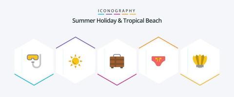 Beach 25 Flat Icon Pack inklusive Flossen. Tauchen. Ferien. Kleidung. Bikini vektor