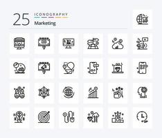 Marketing-Icon-Paket mit 25 Zeilen einschließlich Werbung. Marketing. online. Wolke. Finanzen vektor