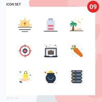9 universelle flache Farben für Web- und mobile Anwendungen eingestellt Laptop-Ziel Ramadan Internet-Kriminalität editierbare Vektordesign-Elemente vektor