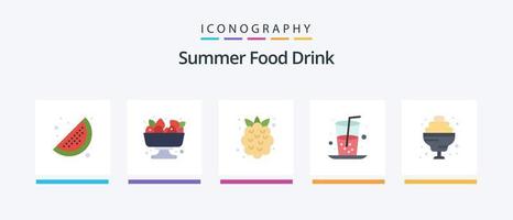sommar mat dryck platt 5 ikon packa Inklusive ljuv. cocktail. sommar. juice. dryck. kreativ ikoner design vektor