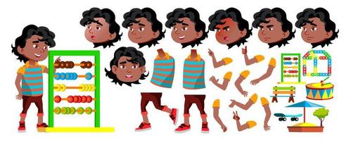 svart, afro amerikan pojke dagis unge vektor. animering skapande uppsättning. ansikte känslor, gester. vänlig liten barn. för presentation, skriva ut design. animerad. isolerat tecknad serie illustration vektor