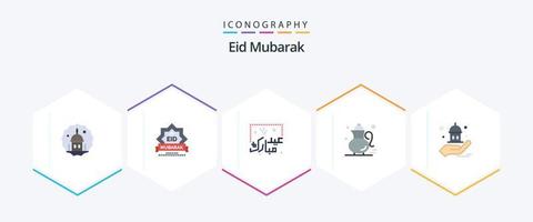 Eid Mubarak 25 Flat Icon Pack inklusive Qehwa. Tee. Stern. Islam. Typografie vektor