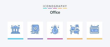 Office Blue 5 Icon Pack inklusive Zeitplan. Kalender. Idee. Arbeitsplatz. Schreibtisch. kreatives Symboldesign vektor