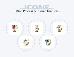 Gedankenprozess und menschliche Merkmale zeilenweise gefülltes Icon Pack 5 Icon Design. Kopf. Perfektion. Glas. Verstand. Mensch vektor