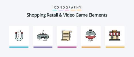 Shopping Einzelhandel und Videospielelemente Zeile gefüllt 5 Icon Pack inklusive Shopping. Telefon. Clip. Markt. Einkaufen. kreatives Symboldesign vektor