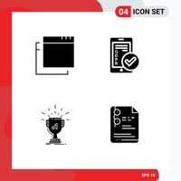 Gruppe von 4 soliden Glyphen Zeichen und Symbolen für Apps gewinnen erste bearbeitbare Vektordesign-Elemente für mobile Smartphones vektor