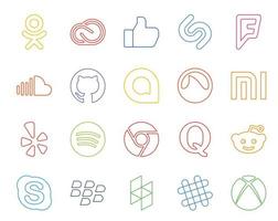 20 Social Media Icon Pack inklusive Quora Spotify Sound Yelp Grooveshark vektor