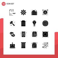 Mobile Schnittstelle solider Glyphensatz von 16 Piktogrammen von Mallet Zielkunden Landwirtschaft Zielgemüse editierbare Vektordesign-Elemente vektor