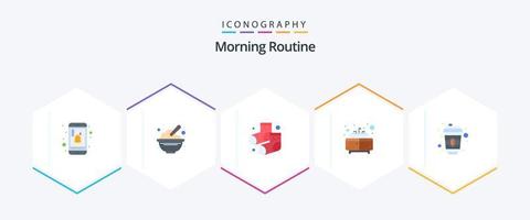 Morgenroutine 25 Flat Icon Pack inklusive . Tasse. Punkte. Kaffee. Möbel vektor