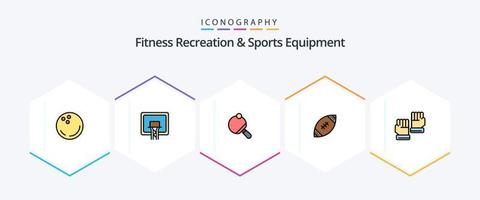 kondition rekreation och sporter Utrustning 25 fylld linje ikon packa Inklusive handske. nfl. pong. fotboll. amerikan vektor