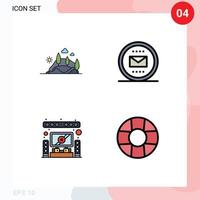 4 gefülltes flaches Farbkonzept für mobile Websites und Apps Hill Mail Mountain E-Mail nach Hause editierbare Vektordesign-Elemente vektor
