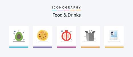 mat och drycker platt 5 ikon packa Inklusive . mat. måltid. drycker. katalog. kreativ ikoner design vektor