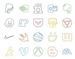 20 Symbolpakete für soziale Medien, einschließlich Videoziel, Slideshare, Wattpad, Google Earth vektor