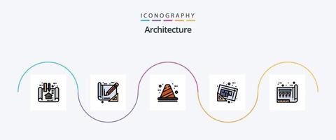 Architekturlinie gefülltes flaches 5-Icon-Paket inklusive Plan. Karte. die Architektur. dokumentieren. Entwicklung vektor