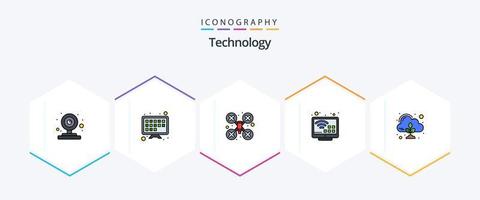 Technologie 25 gefüllte Linien-Icon-Packs inklusive Steuerung. Emission. Kamera. Fernseher. Internet vektor