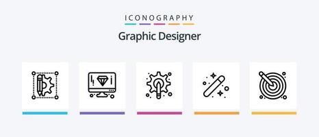 Grafikdesigner Line 5 Icon Pack inklusive Tool. Auge. Grafik. Design. Klaviatur. kreatives Symboldesign vektor