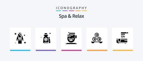 Spa und Relax Glyphe 5 Icon Pack inklusive . Tee . Kosmetik . grün .. kreatives Ikonendesign vektor