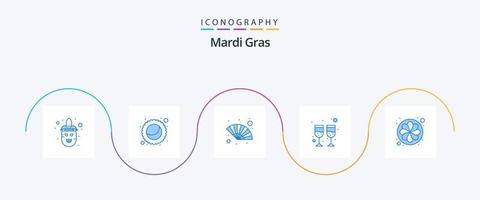 mardi gras blå 5 ikon packa Inklusive solros. natur. hand fläkt. blomma. glas vektor