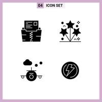 Stock Vector Icon Pack mit 4 Zeilenzeichen und Symbolen für Zip-Stranddatei Lichttransport editierbare Vektordesign-Elemente