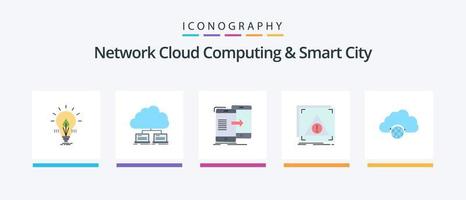 Network Cloud Computing und Smart City Flat 5 Icon Pack inklusive Anwendung. synchronisieren. Internet. Synchronisation. teilen. kreatives Symboldesign vektor