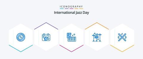 International Jazz Day 25 Blue Icon Pack inklusive Sticks. Instrument. Akkordeon. Trommel. Ausrüstung vektor