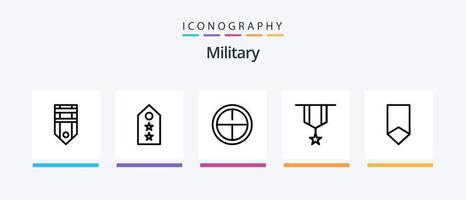 Military Line 5 Icon Pack inklusive Waffe. Bombe. Schild. schmucklos. Insignien. kreatives Symboldesign vektor