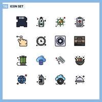 satz von 16 kommerziellen flachen farbgefüllten linienpaket für uhrgesten-seo-fingerdiagramm editierbare kreative vektordesignelemente vektor