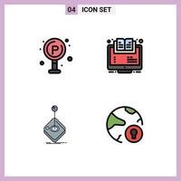 Packung mit 4 modernen Zeichen und Symbolen in flachen Farben für Web-Printmedien wie Stadtkurs-Brettlernspiel, editierbare Vektordesign-Elemente vektor