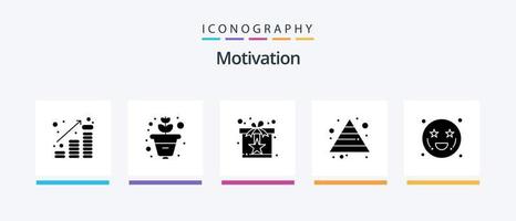 motivering glyf 5 ikon packa Inklusive tillgivenhet. pyramid. gåva. tillväxt. överraskning. kreativ ikoner design vektor