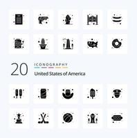 20 USA Solid Glyph Icon Pack wie Award Police Cap Officer Cream vektor