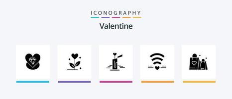 valentine glyf 5 ikon packa Inklusive kärlek. kärlek. kärlek. dag. alla hjärtans dag. kreativ ikoner design vektor