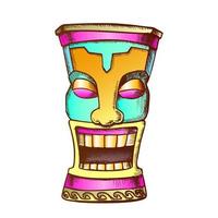 Tiki-Idol aus Holz geschnitzt, lustiger Totem-Farbvektor vektor