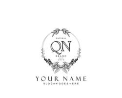 anfängliches qn-schönheitsmonogramm und elegantes logo-design, handschriftliches logo der ersten unterschrift, hochzeit, mode, blumen und botanik mit kreativer vorlage. vektor