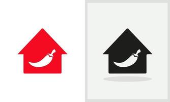 Chili-Haus-Logo-Design. Home-Logo mit scharfem Chili-Konzeptvektor. Chili- und Home-Logo-Design vektor